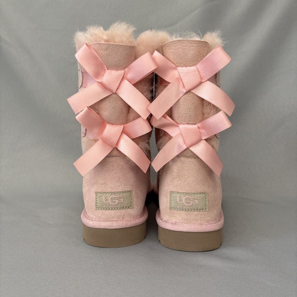 Womens UGG Boots Bailey Bow Pink EPRM Sz6 Suede Wool Coquette Festival VERY RARE - Picture 9 of 13